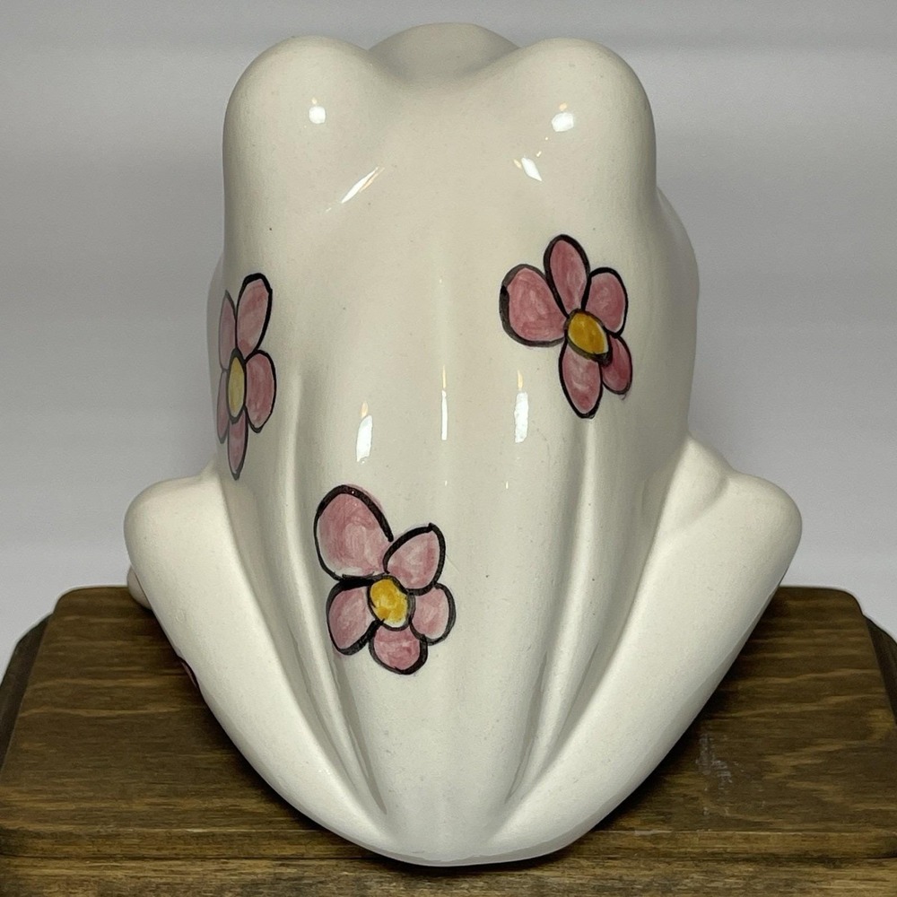 Vintage Studio Pottery Frog 1975 Pretty Eyes Pink Flowers Ceramic Sponge Holder - Picture 6 of 16